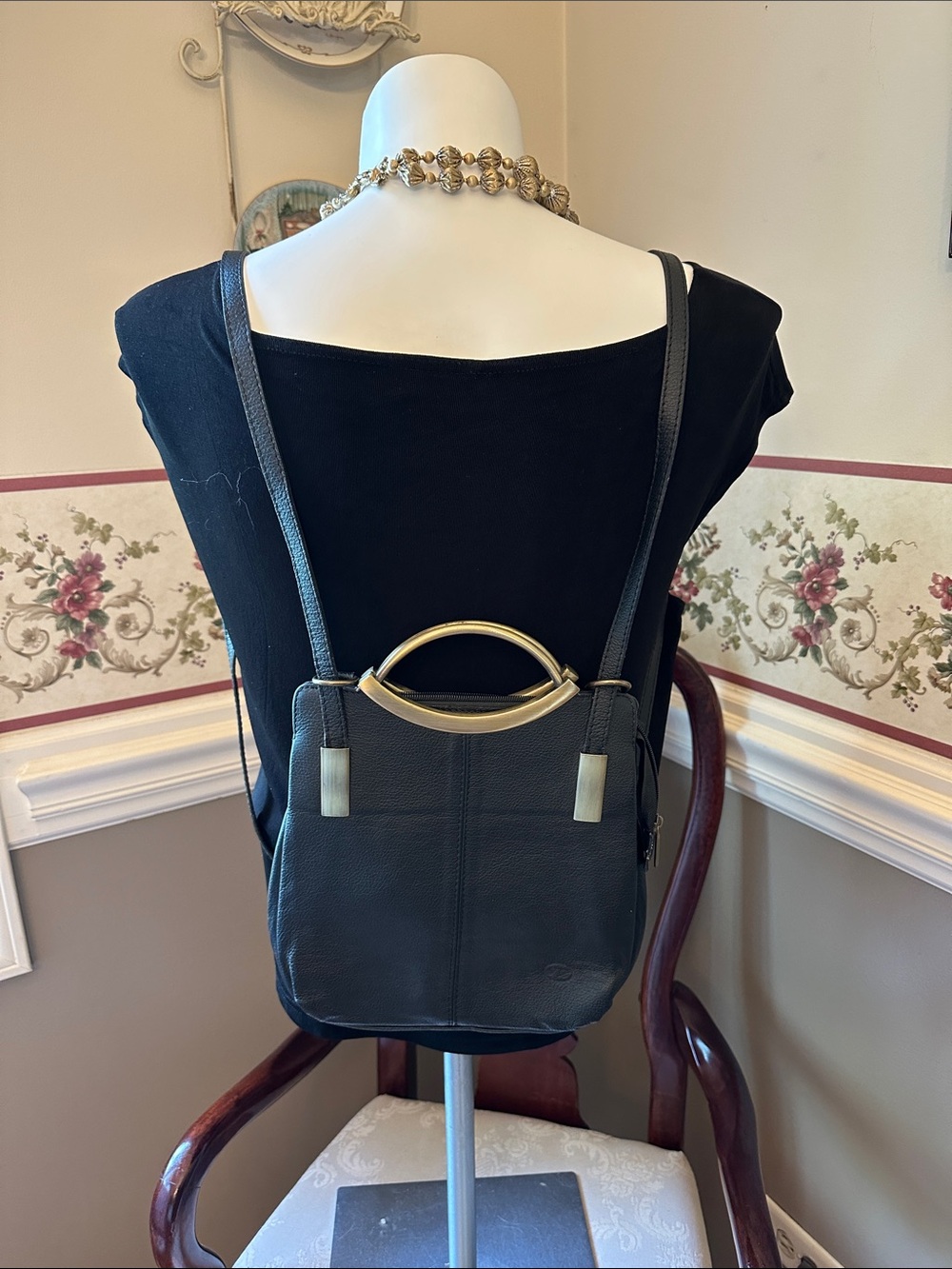 Tuscany Leather handmade Italian pebbled leather backpack, bag w/ brass handles